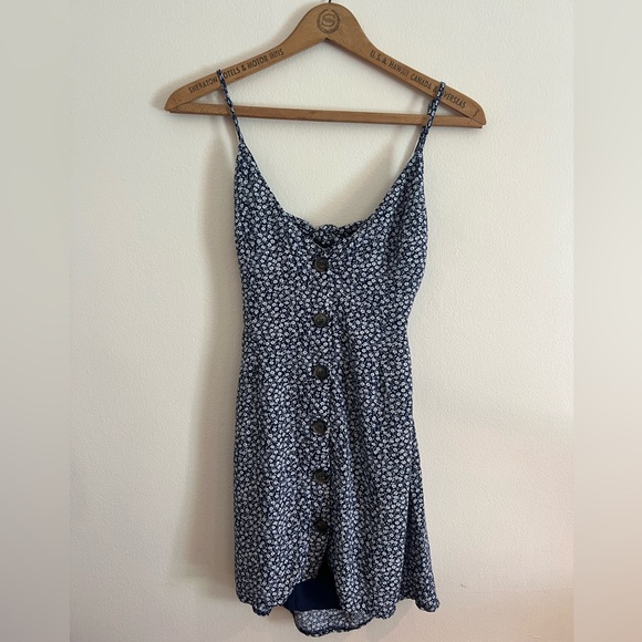 LF Dresses & Skirts - LF SEEK The Label Button-Front Tie-Back Dress, Size S, Navy Blue, Floral Pattern